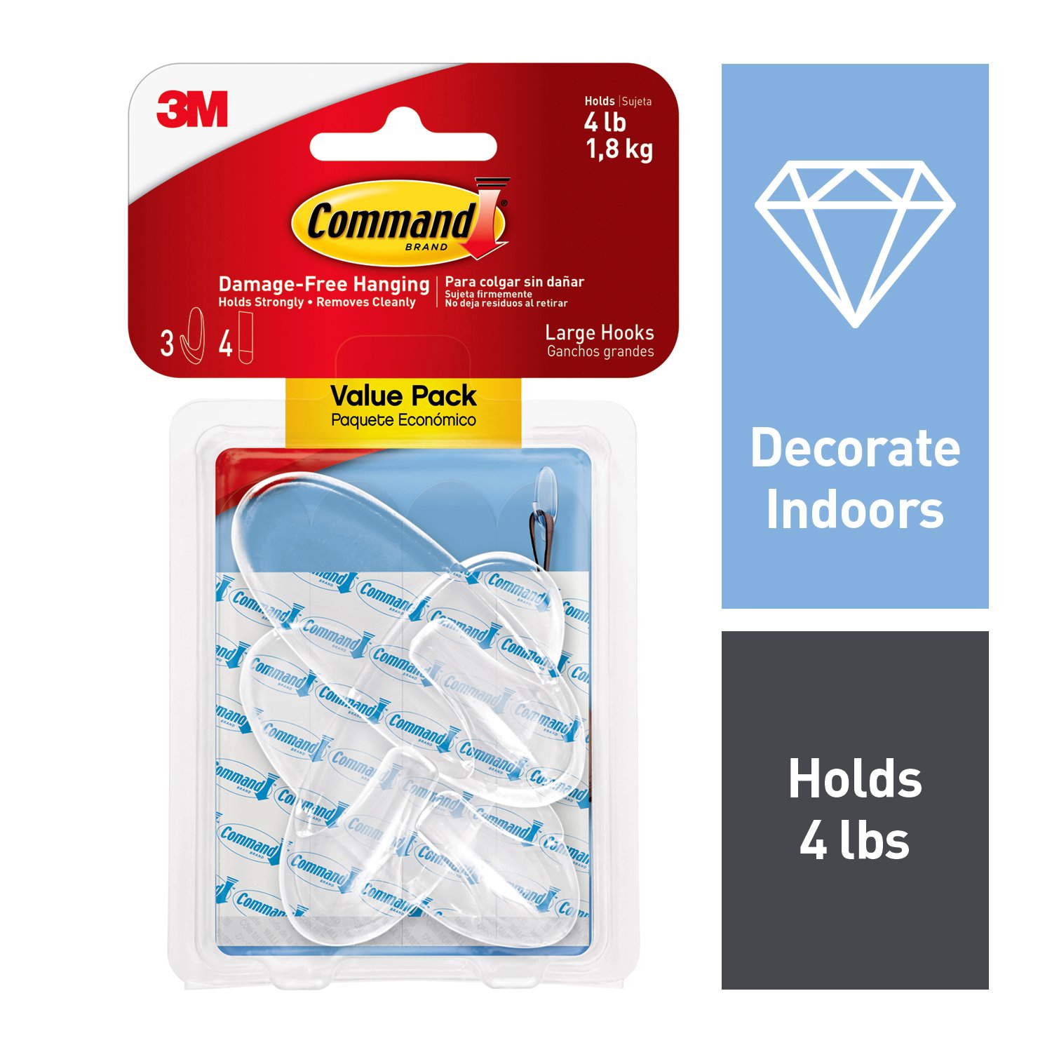 7010302629 - Command Large Clear Hook with Clear Strips Value Pack, 17093CLR-3AES