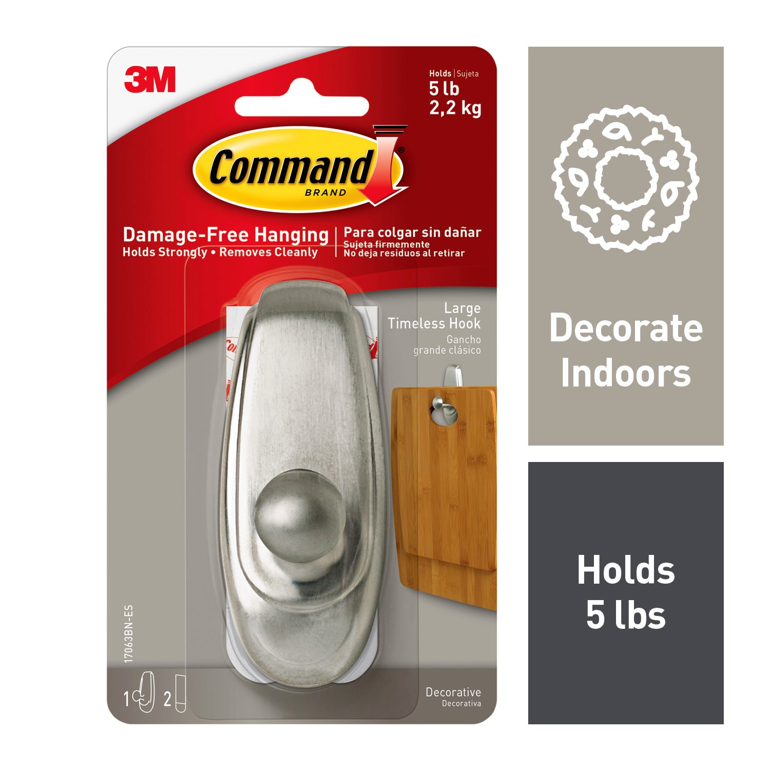 7000047811 - Command Timeless Hook 17063BN-ES, Large Brushed Nickel