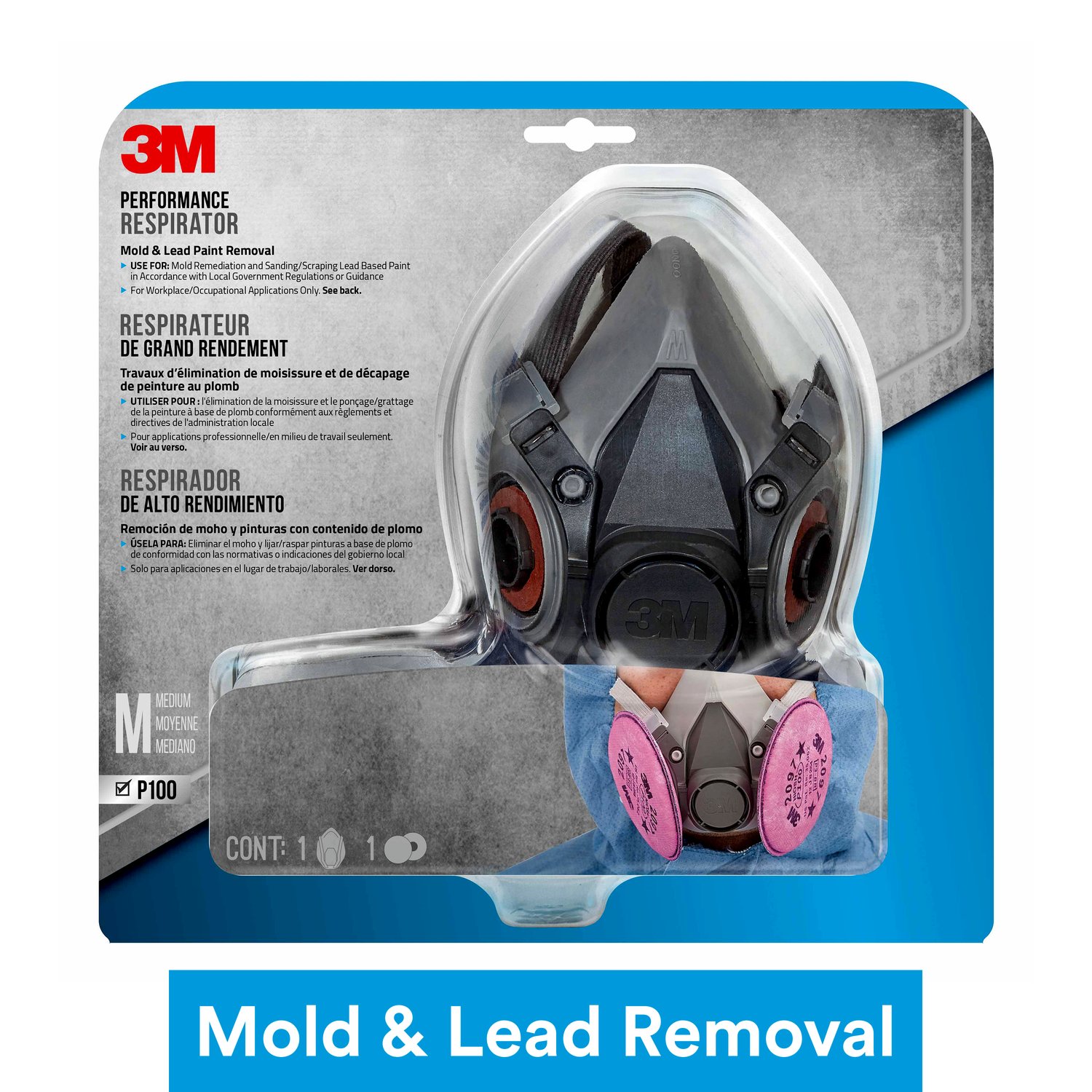 7100159328 - 3M Performance Mold and Lead Paint Removal Respirator P100, 6297P1-DC, Size Medium, 1 each/pack, 4 packs/case