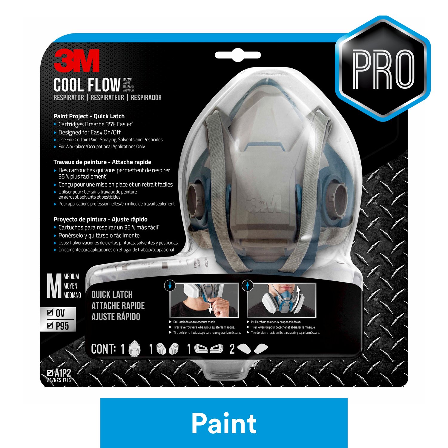 7100115646 - 3M Paint Project Respirator with Quick Latch 6502QLPA1-A-PS, Size
Medium, 1 Ea/Pk,4 Pks/Cs