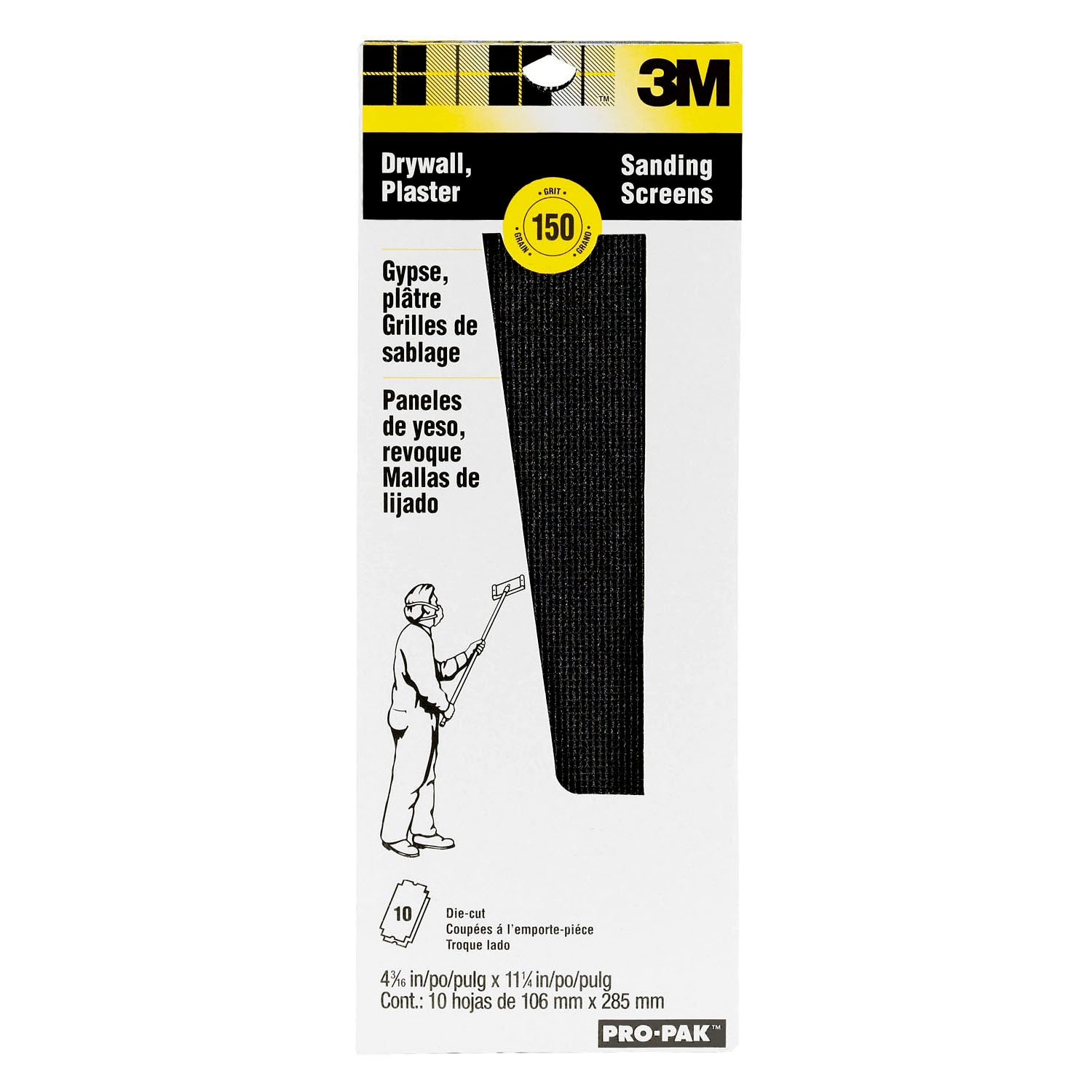 7010370929 - 3M Drywall Sanding Screens 99437, 4 3/16 in x 11 1/4 in, 150 grit, 10 sheets/pk, 10 pks/cs