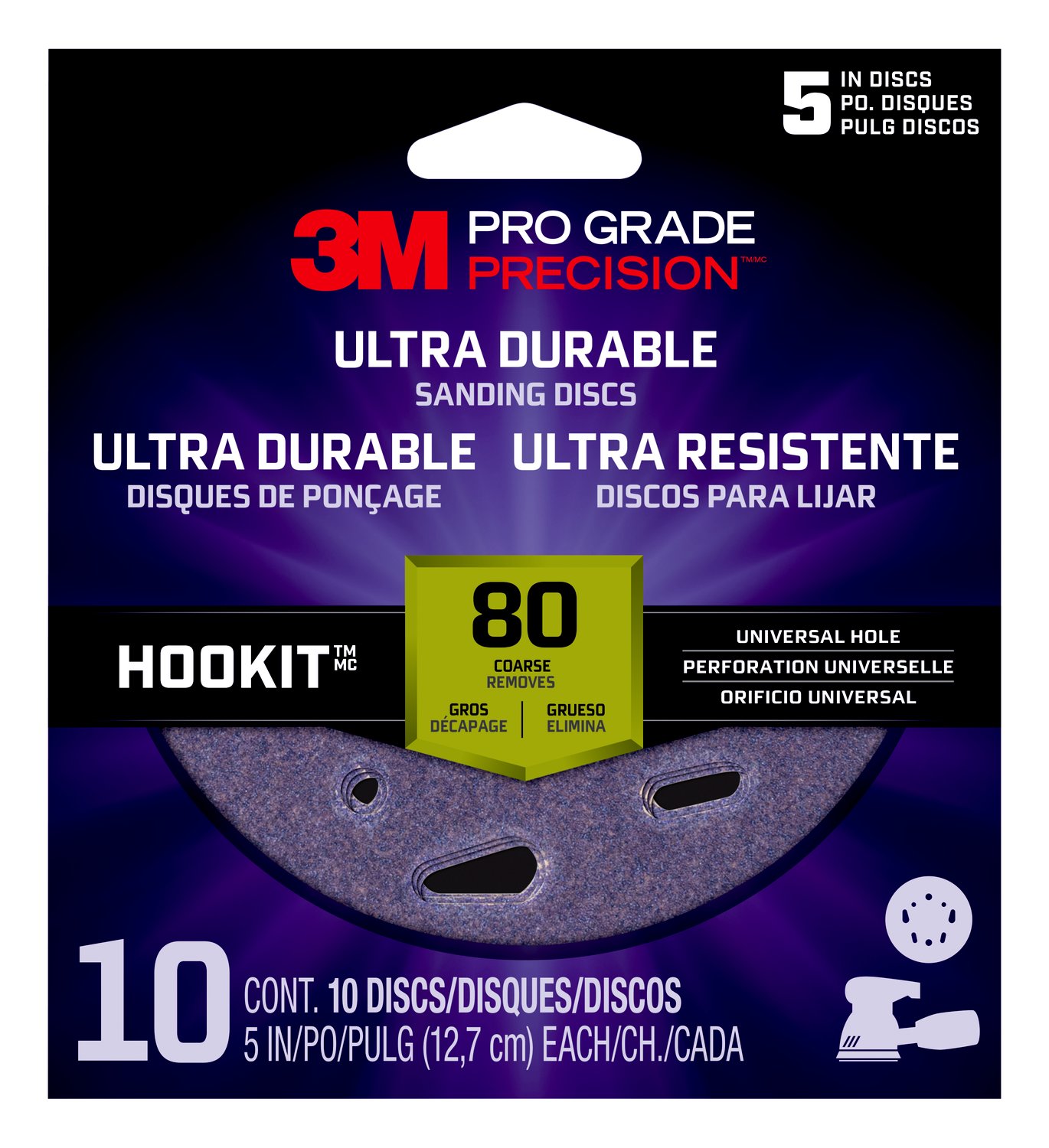 7100202887 - 3M Pro Grade Precision Ultra Durable Universal Hole Sanding Disc
DUH580TRI-10I, 5 inch UH, 80, 10/pack