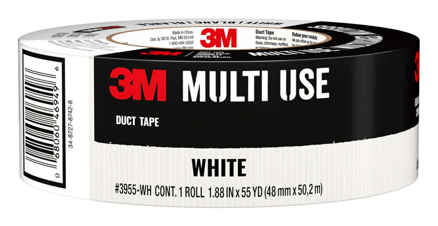 7100270378 - 3M White Duct Tape 3955-WH, 1.88 in x 55 yd (48 mm x 50.2 m), 9 rls/cs