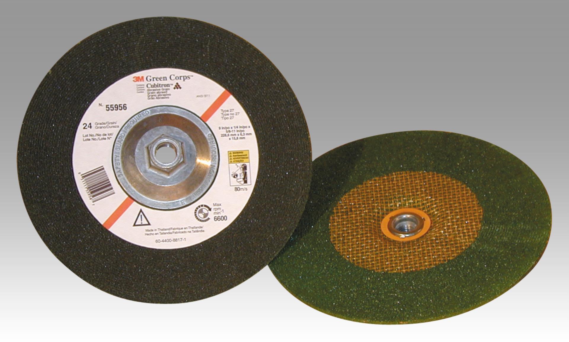 00051111559598 3M™ Green Corps™ Depressed Center Grinding Wheel, T27,  in x 1/4 in x 5/8-11 Internal, 36, 10 per inner, 20 per case Aircraft  products cutoff--grinding-wheels 6318731