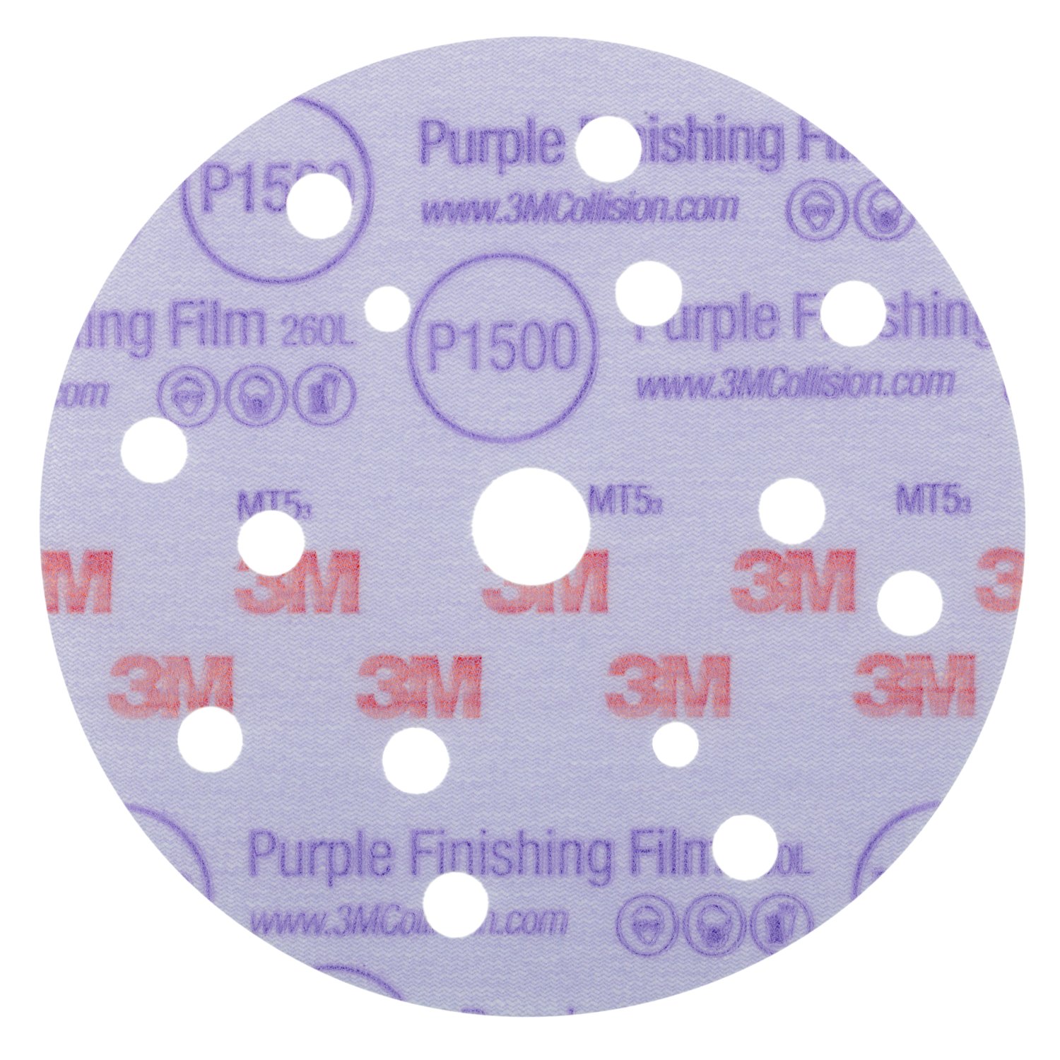 7100123050 - 3M Hookit Purple Finishing Film Abrasive Disc 260L, 51154, 6 in, Dust
Free, P1500, 50 discs per carton, 4 cartons per case