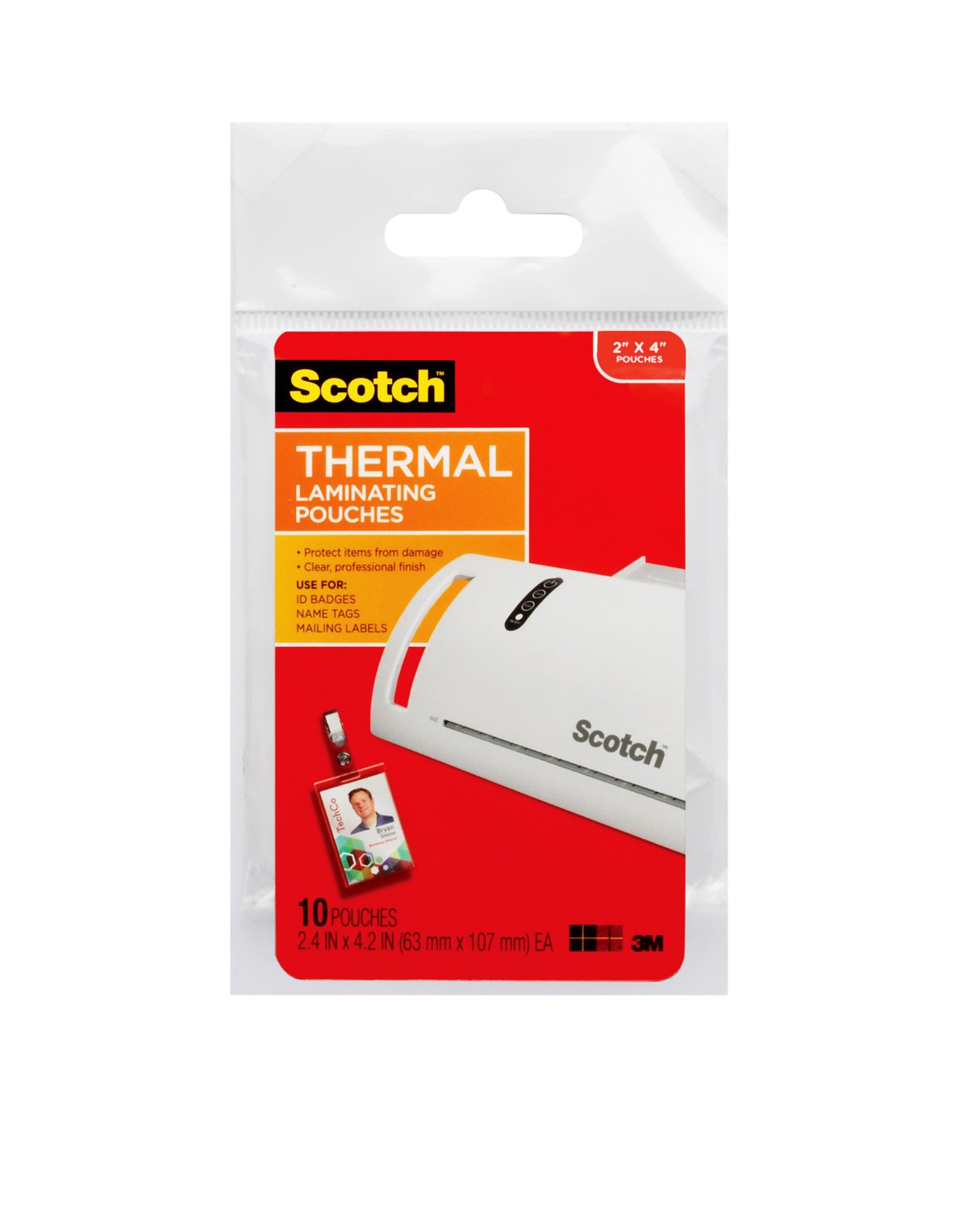 7010332639 - Scotch Thermal Pouches TP5852-10, 2-15/16 in x 4-1/16 in ID badge with
clip