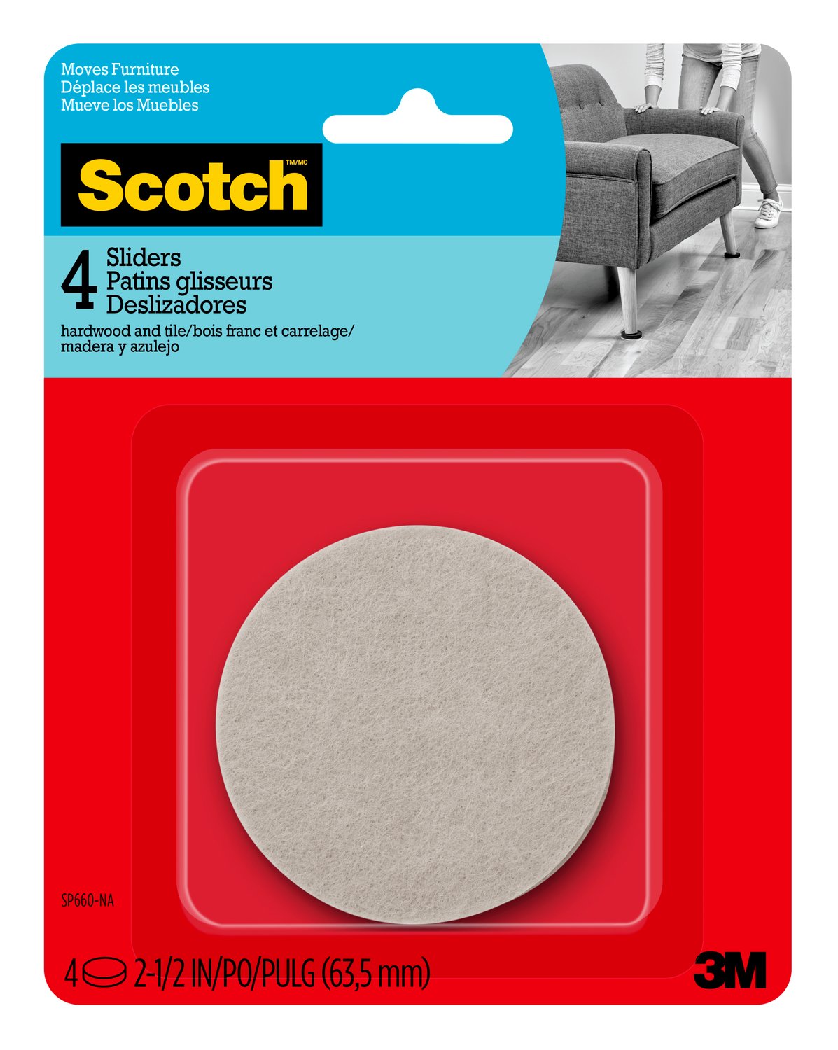 7100189324 - Scotch Felt Furniture Movers SP660-NA, Adhesive 2.5in 4pk