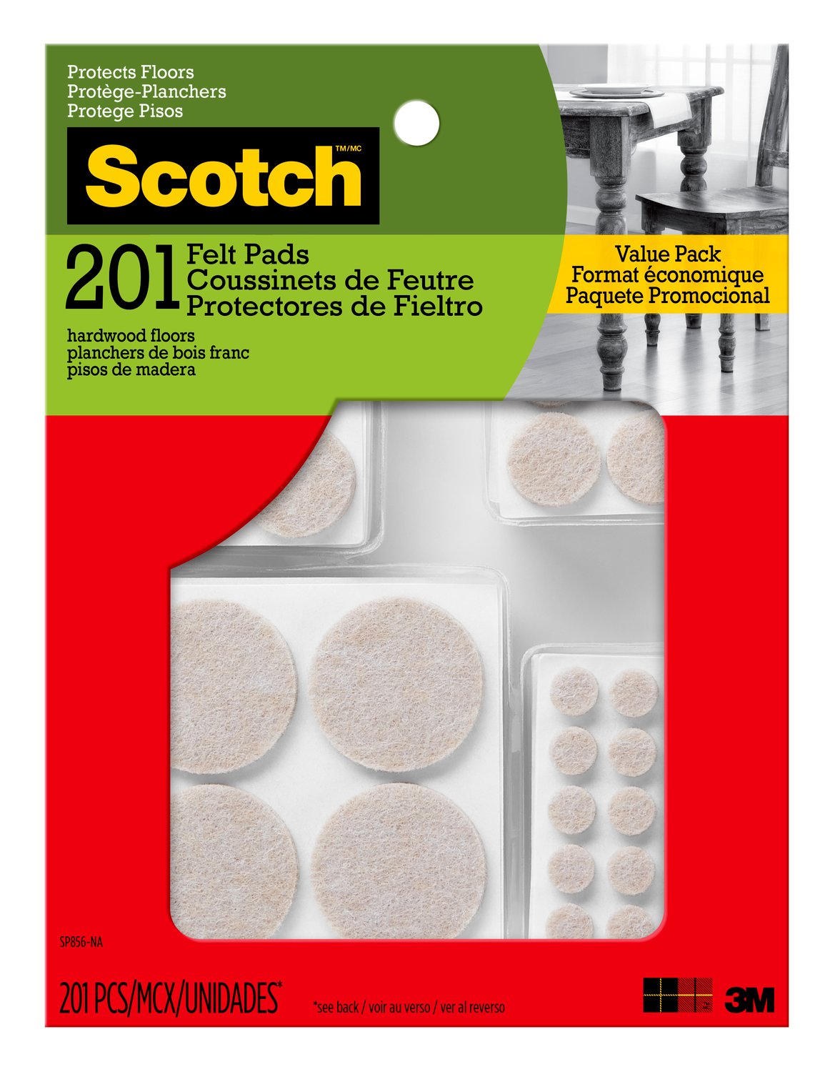 7100213947 - Scotch Felt Pads SP856-NA, Round, Beige Assorted 201/pk