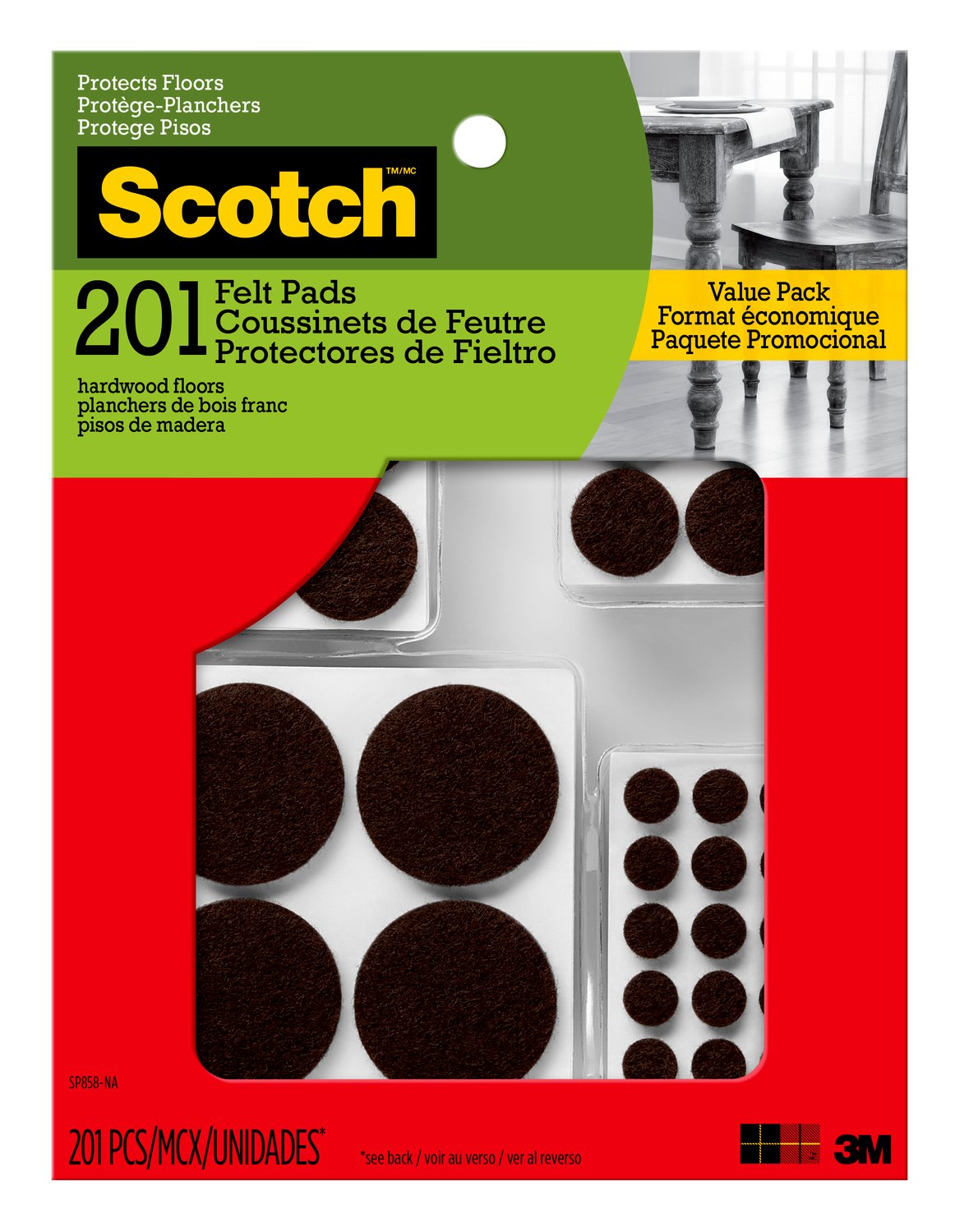 7100213950 - Scotch Felt Pads SP858-NA, Round, Brown Assorted 201/pk