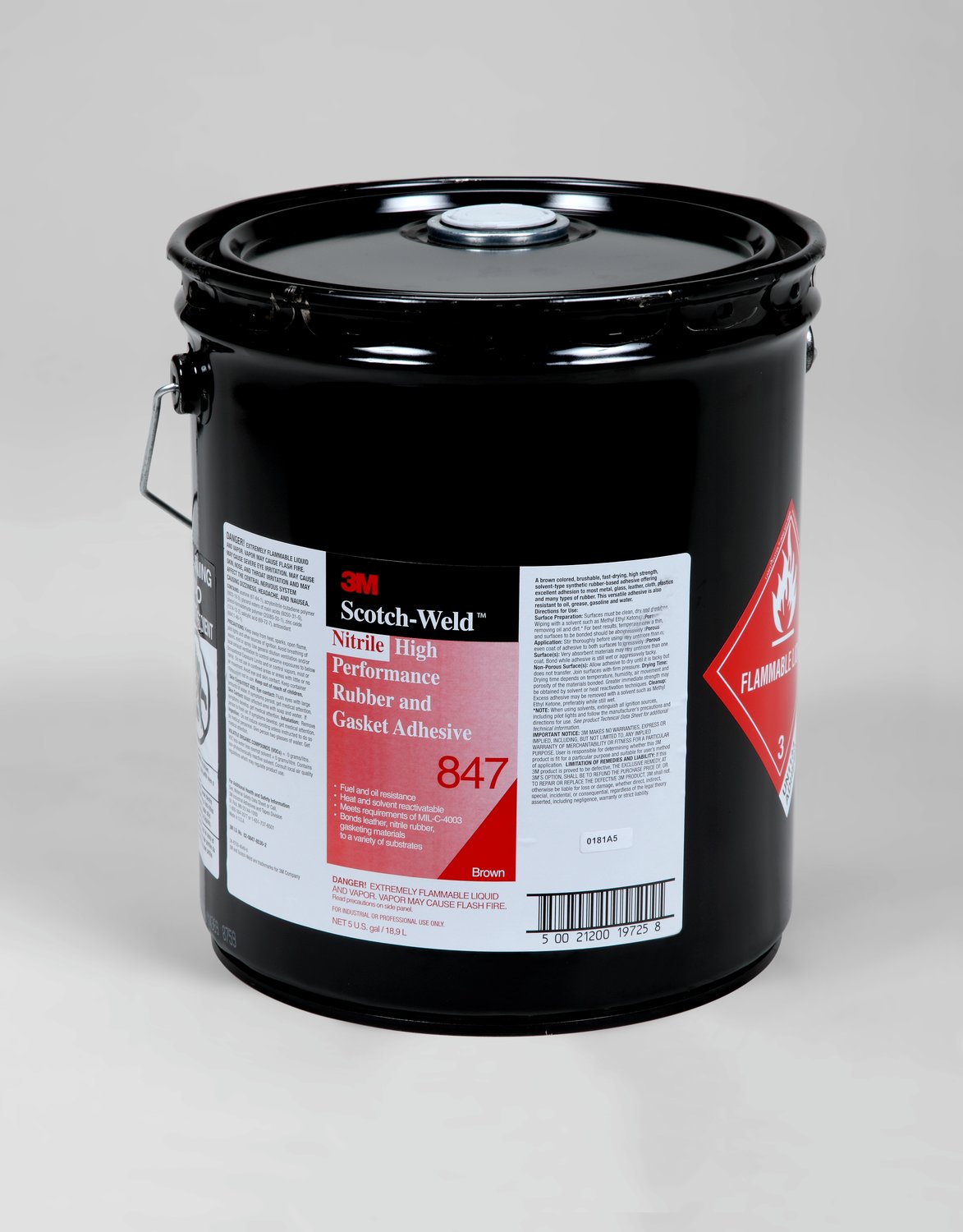 7000121195 - 3M Nitrile High Performance Rubber and Gasket Adhesive 847, Brown, 5
Gallon Drum (Pail)