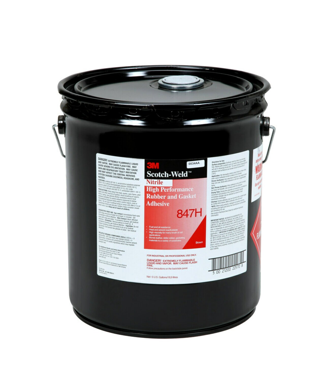 7100025410 - 3M Nitrile High Performance Rubber and Gasket Adhesive 847H, Brown, 5
Gallon Drum (Pail)