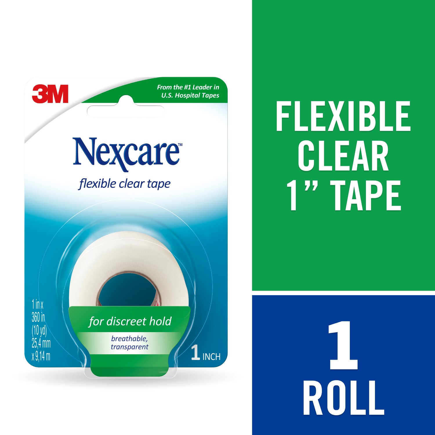 7100169792 - Nexcare Flexible Clear First Aid Tape 771-1PK, 1 in x 10 yds.