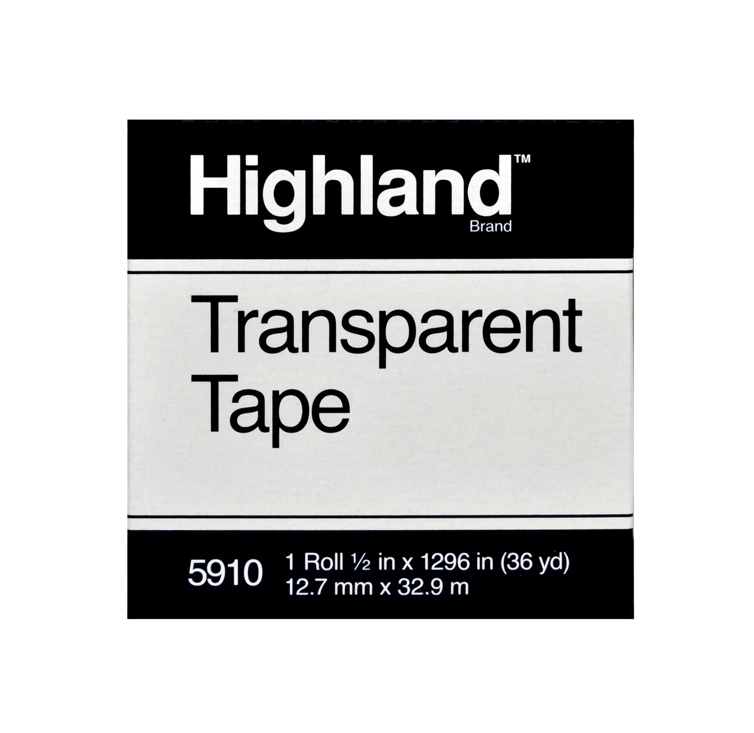 7100114320 - Highland Transparent Tape 5910, 1/2 in x 1296 in Boxed