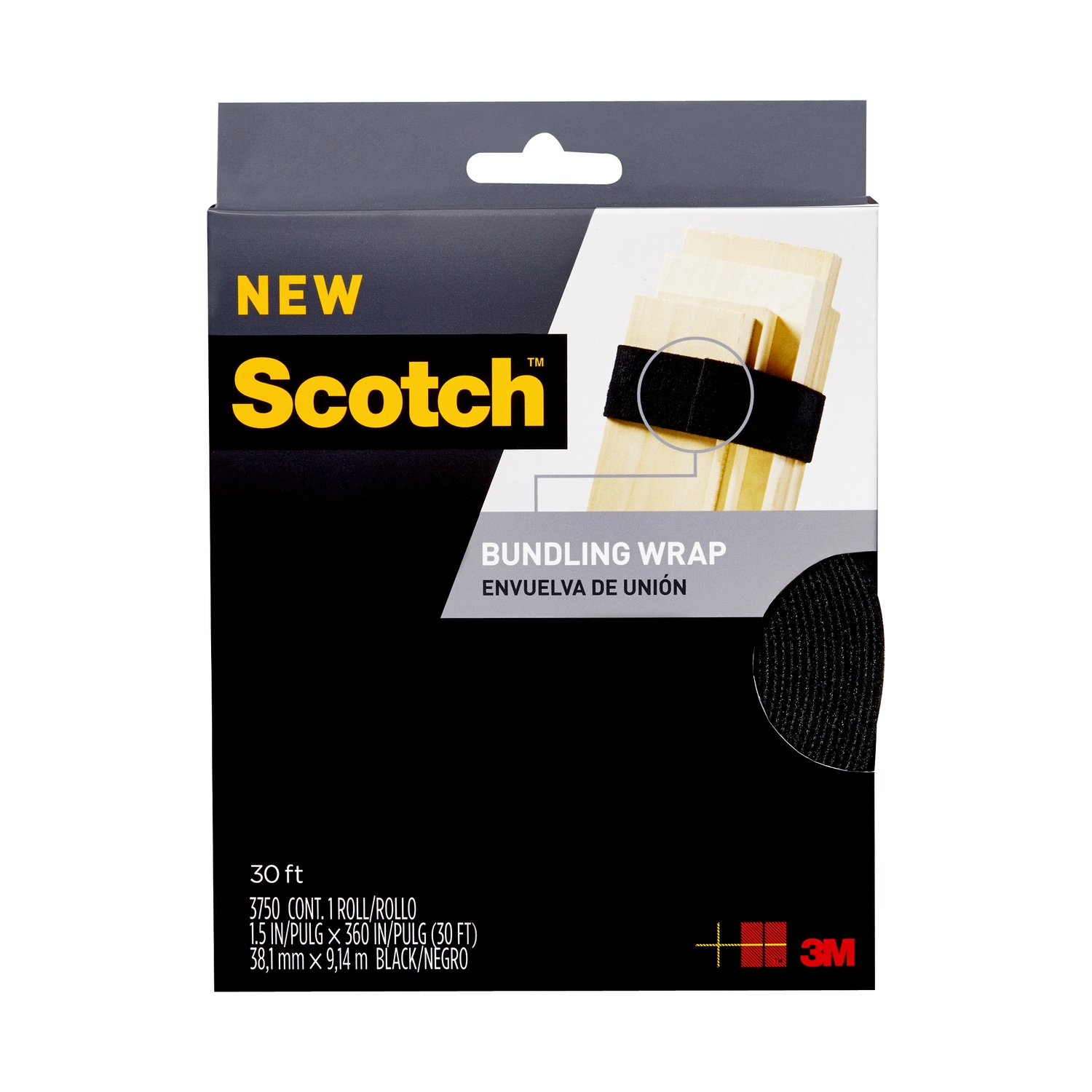 7010335999 - Scotch Bundling Wrap RF3750, 1.5 in x 30 ft (38,1 mm x 9,1 m) Black