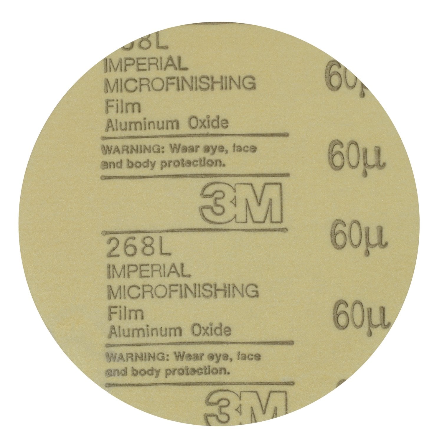 00051144149742, 3M Microfinishing PSA Film Disc 268L, 60 Mic 3MIL, Type D,  6 in x NH, Die 600Z, 25/Bag, 500 ea/Case, Aircraft products, film-discs