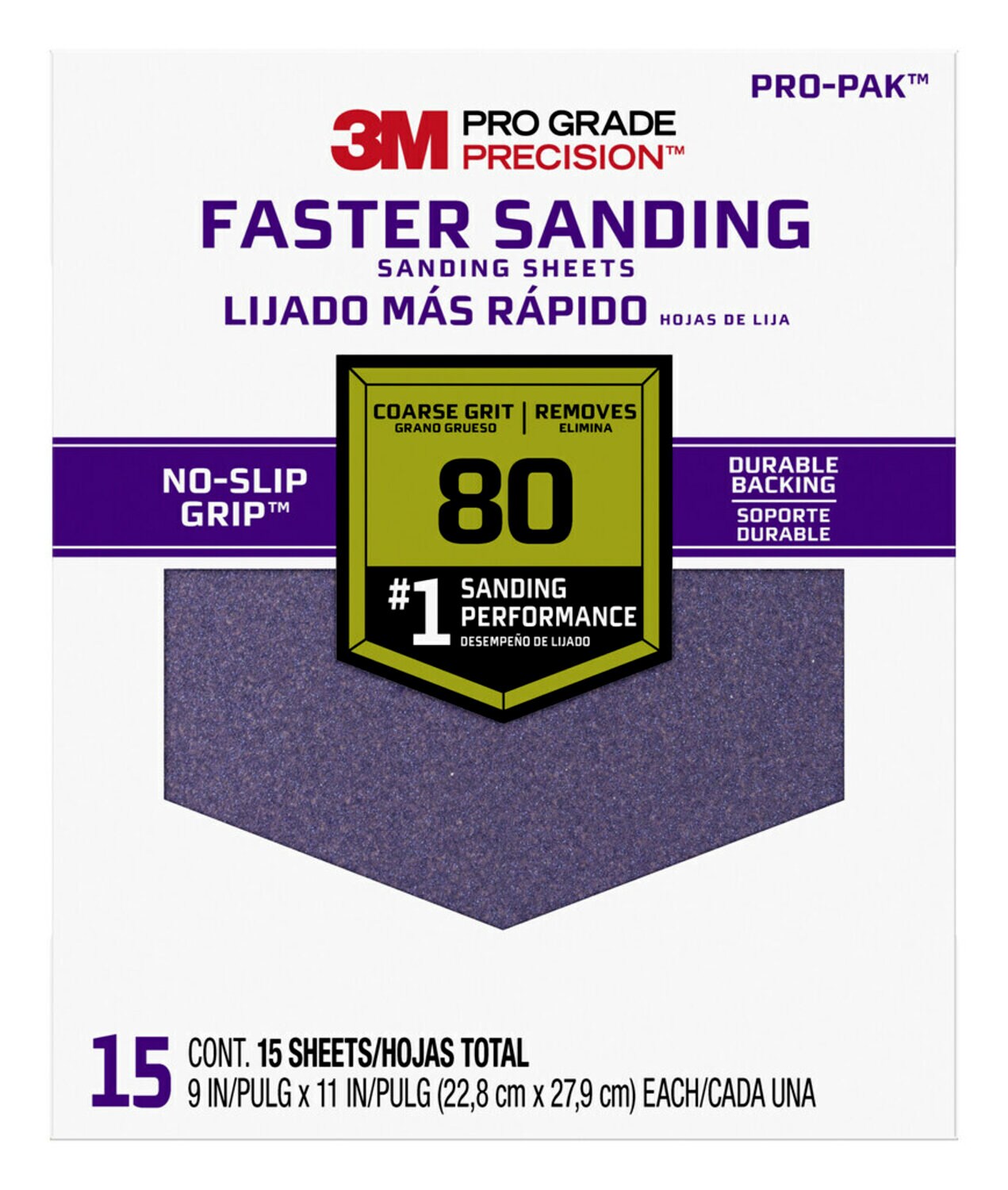 7100227532 - 3M Pro Grade Precision Faster Sanding Sanding Sheets 27080PGP-15, 9 in x 11 in, 80 grit, Coarse, 15/pk