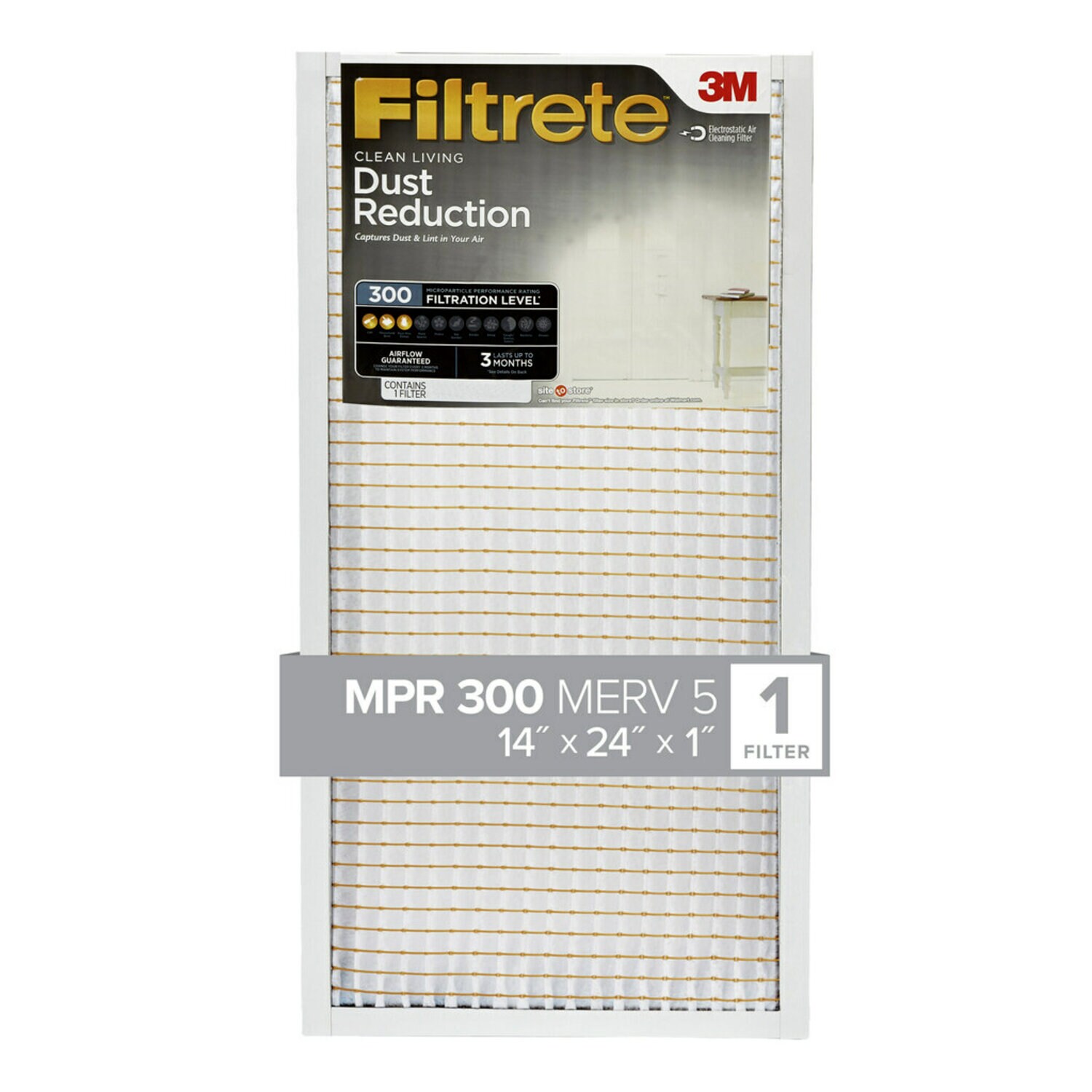 7100264920 - Filtrete Electrostatic Air Filter 300MPR 323DC-4, 14 in x 24 in x 1 in (35.5 cm x 60.9 cm x 2.5 cm)