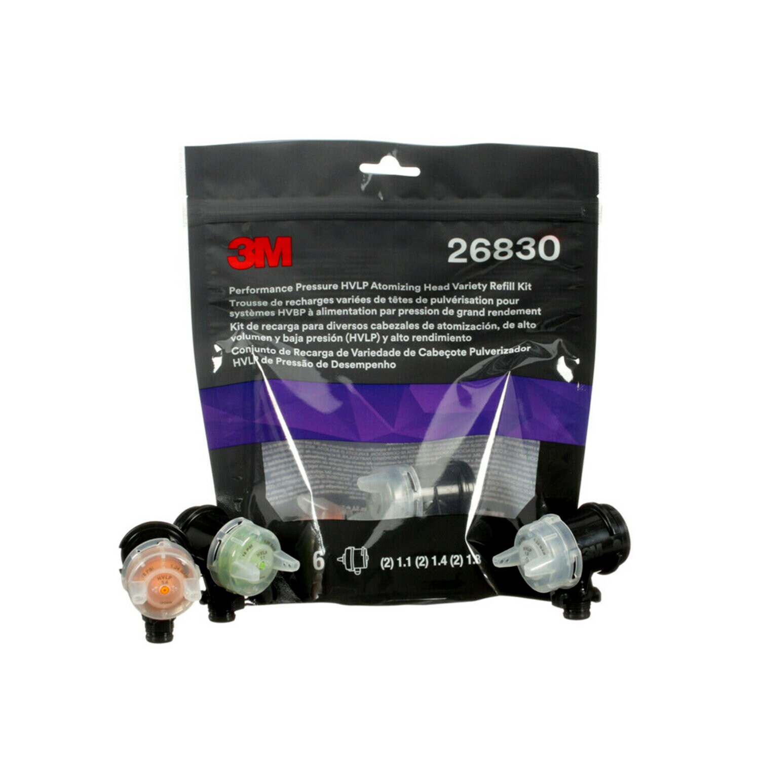 7100205980 - 3M Performance Pressure HVLP Atomizing Head Refill Kit, 26830, Variety Kit, 5 kits per case