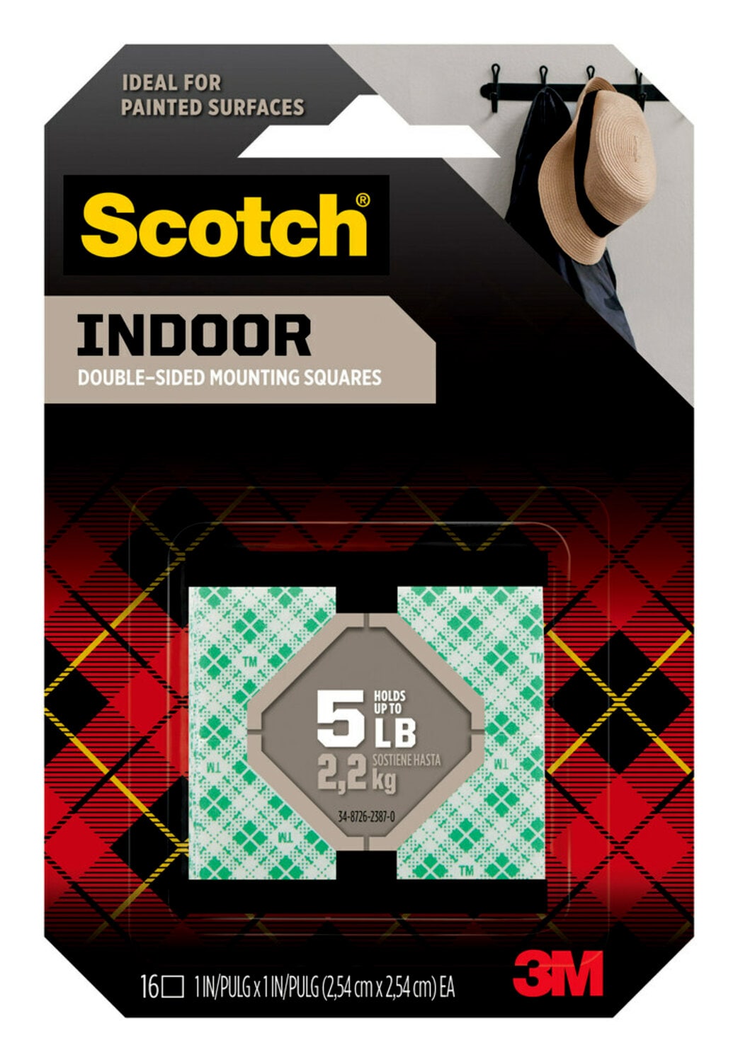 7100235239 - Scotch Indoor Double-Sided Mounting Squares 111S-SQ-16, 1 in x 1 in (2.54 cm x 2.54 cm), 16/pk