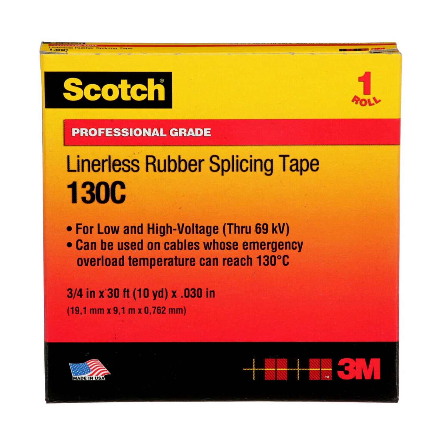 7000006085 - Scotch Linerless Rubber Splicing Tape 130C, 3/4 in x 30 ft, Black, 1
roll/carton, 24 rolls/Case