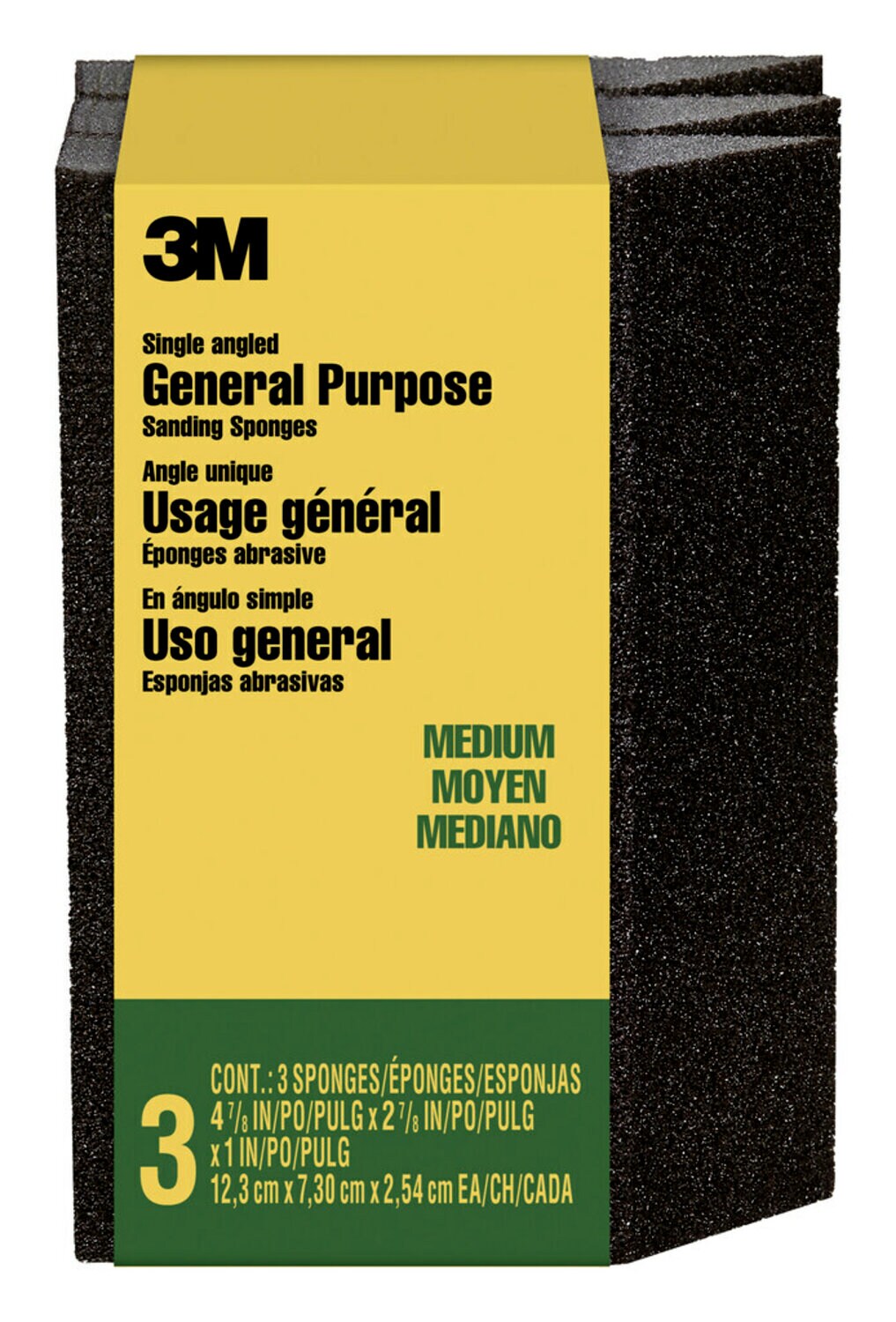 7100175218 - 3M General Purpose Sanding Sponge CP041-3PK, Single Angle, 2 7/8 in x 4 7/8 in x 1 in, Medium, 3/pk, 6 pks/cs