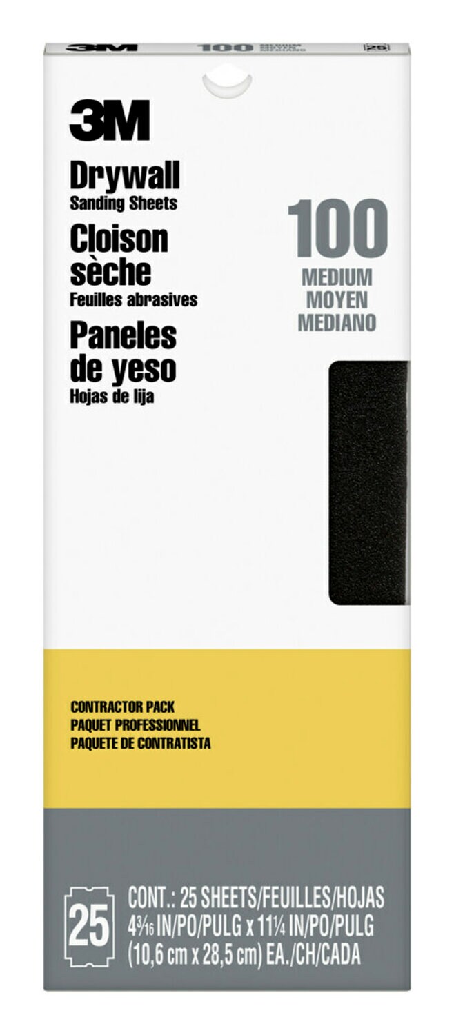 7000052281 - 3M Drywall Sanding Sheet 99432NA, 4 3/16 in x 11 1/4 in, 100 grit, 25 shts/pk, 10 pks/cs