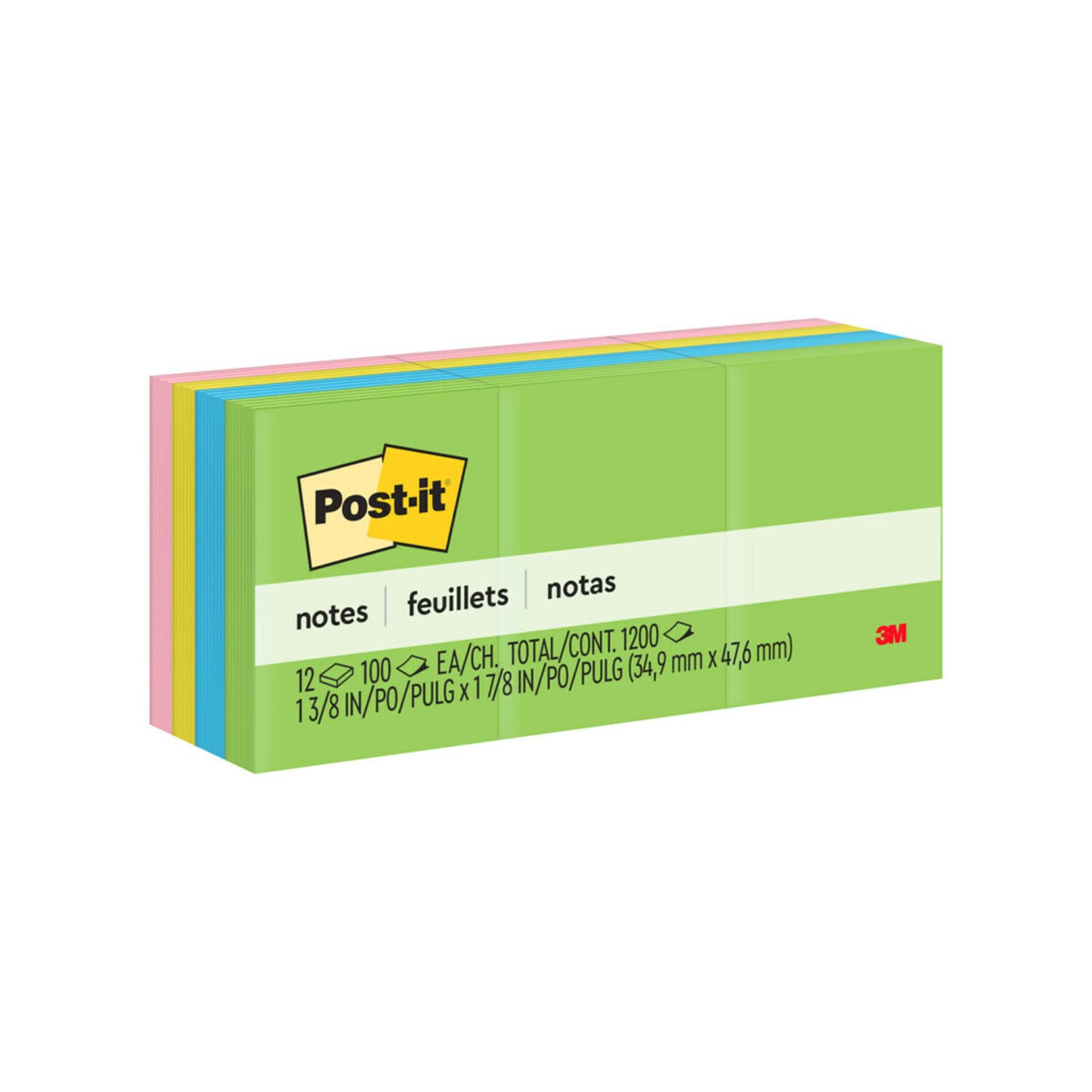 7100243119 - Post-it Notes 653-AU, 1 3/8 in x 1 7/8 in (34.9 mm x 47.6 mm) Jaipur
colors