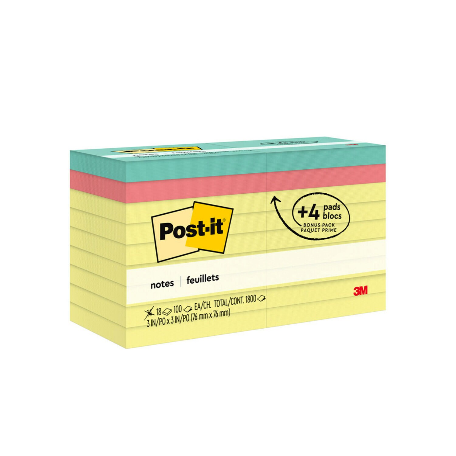 7010371010 - Post-it Notes 654-14-4B, 3 in x 3 in (76 mm x 76 mm), Canary Yellow