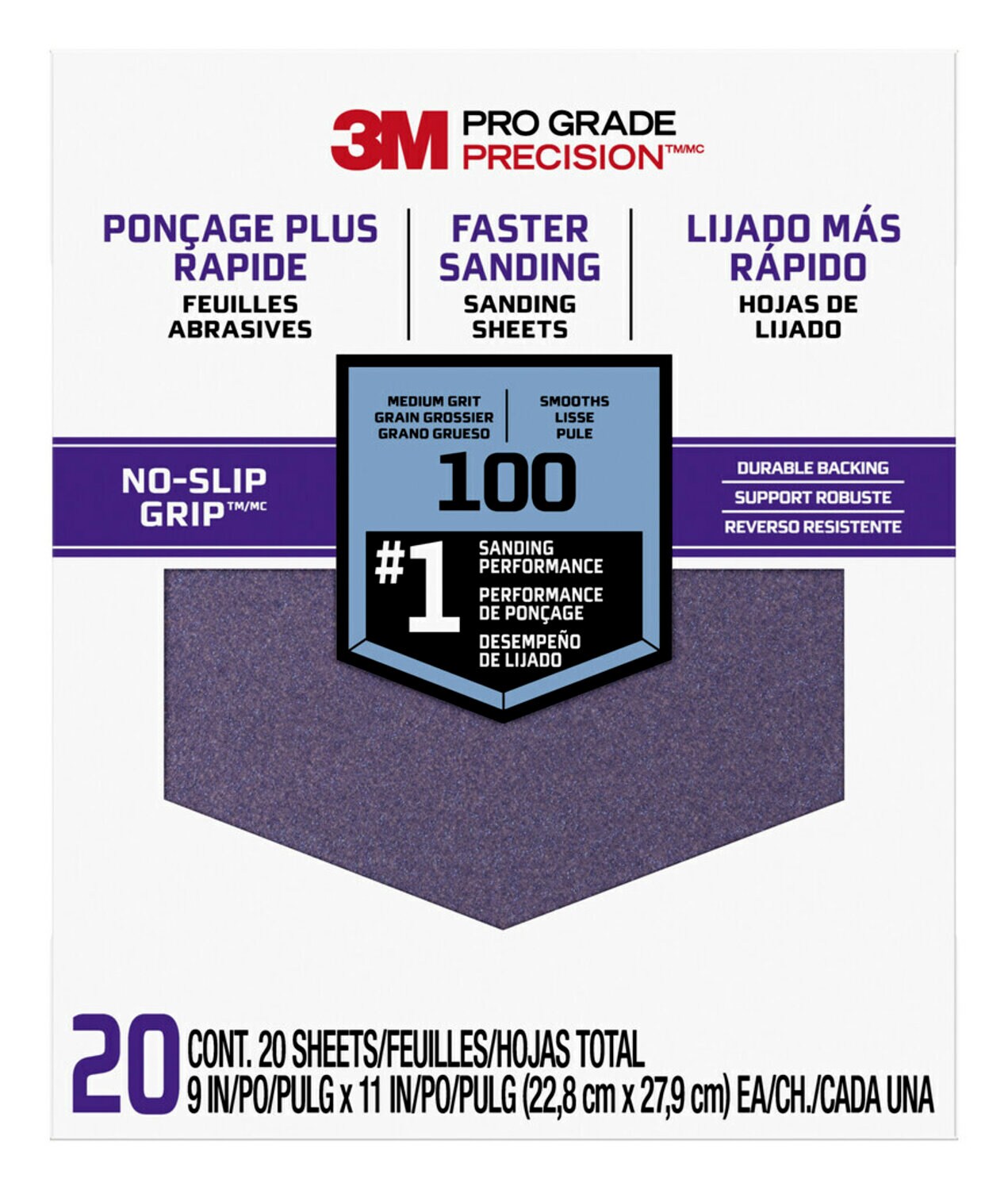 7010417805 - 3M Pro Grade Precision Faster Sanding Sanding Sheets 100 grit Medium,
27100TRI-20, 9 in x 11 in, 20/pk